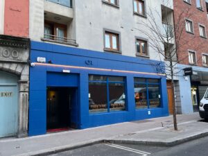Outside Molly's Bar: a blue exterior