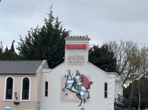 Outside the Brian Boru: Hedigan's in neon, and mural of the man himself on horseback
