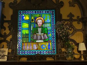 'Nancy Hands' in stained glass behind the bar'Nancy Hands' in stained glass behind the bar