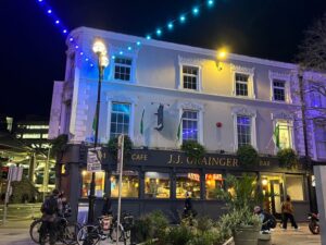 Exterior of JJ Grainger's by night