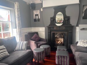 Upstairs at Kavanagh's, with the fireplace